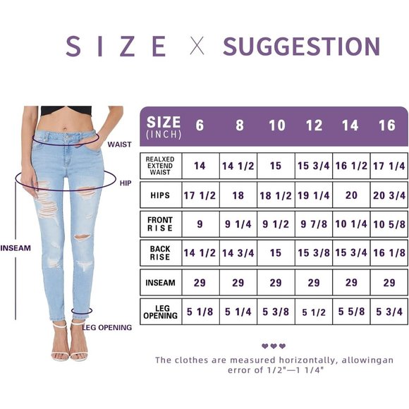 Women's High Waisted Skinny Jeans  Boyfriend Distressed with Hole - Picture 7 of 7